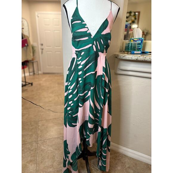 Express Palm Leaf Print Maxi Dress Pink/Green Size 6 - Picture 6 of 9